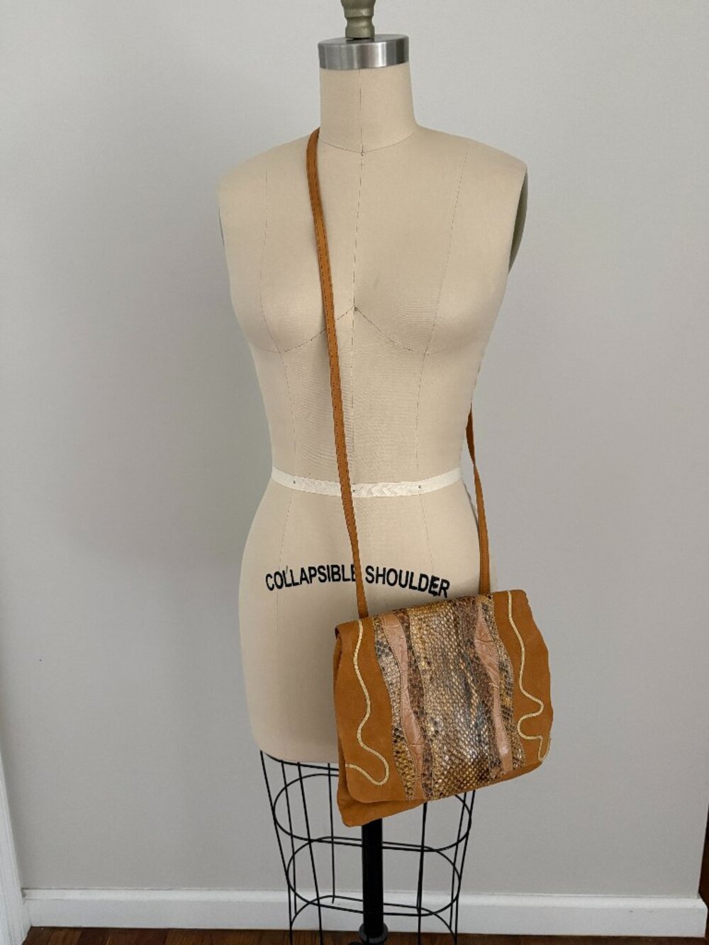 Vintage Carlos Falchi Patchwork Snakeskin & Suede Shoulder Bag Brown Boho Luxe